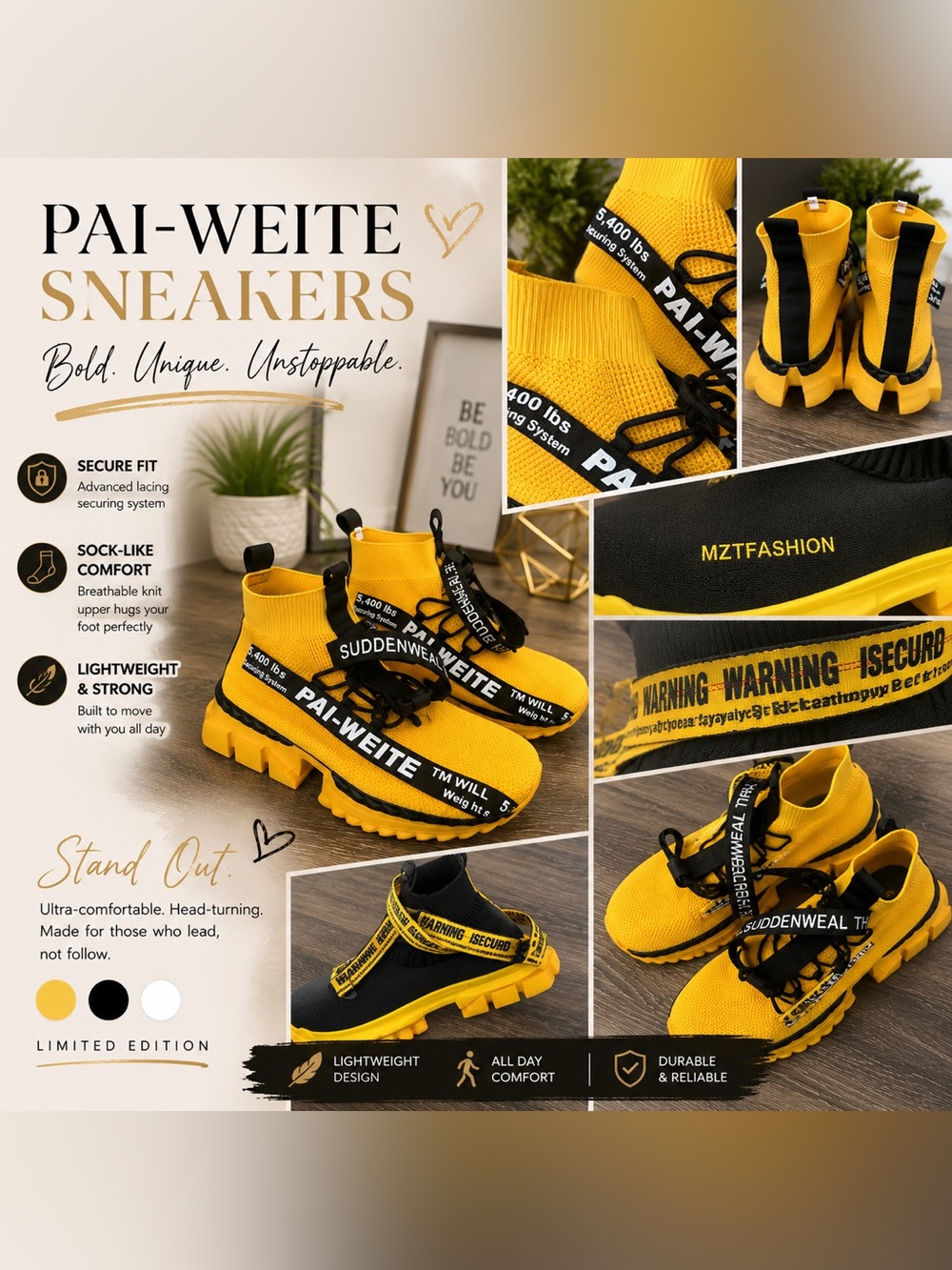 Mens Yellow Knit Prototype Athletic Sneakers